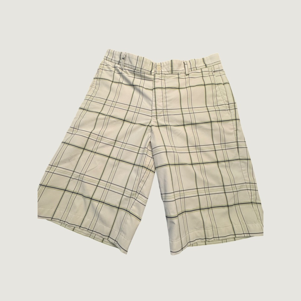 Slazenger Mens Plaid Golf Shorts White Green Size 32 Flat Front Performance